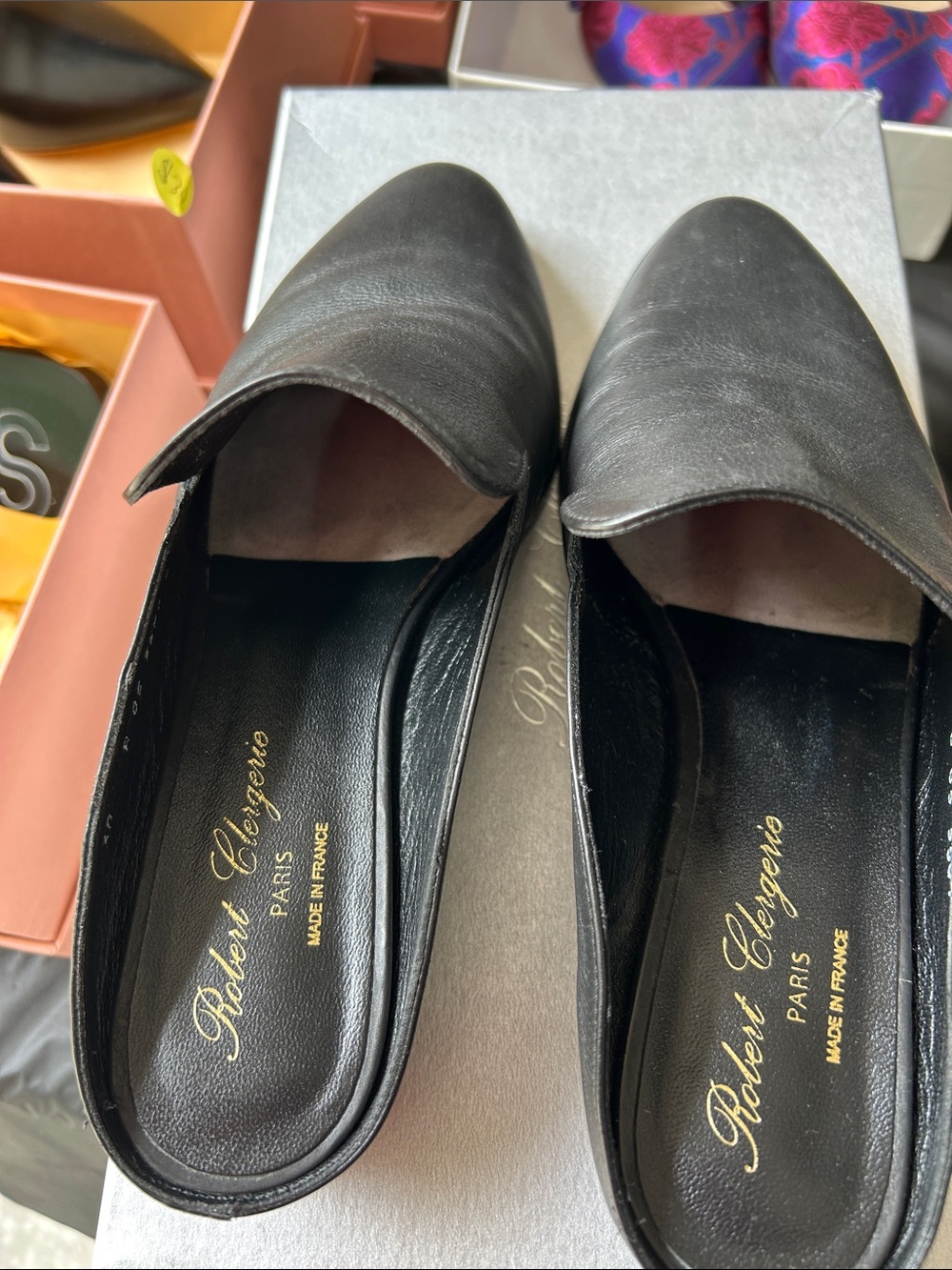 Robert Clergerie Black Leather Mule Slides